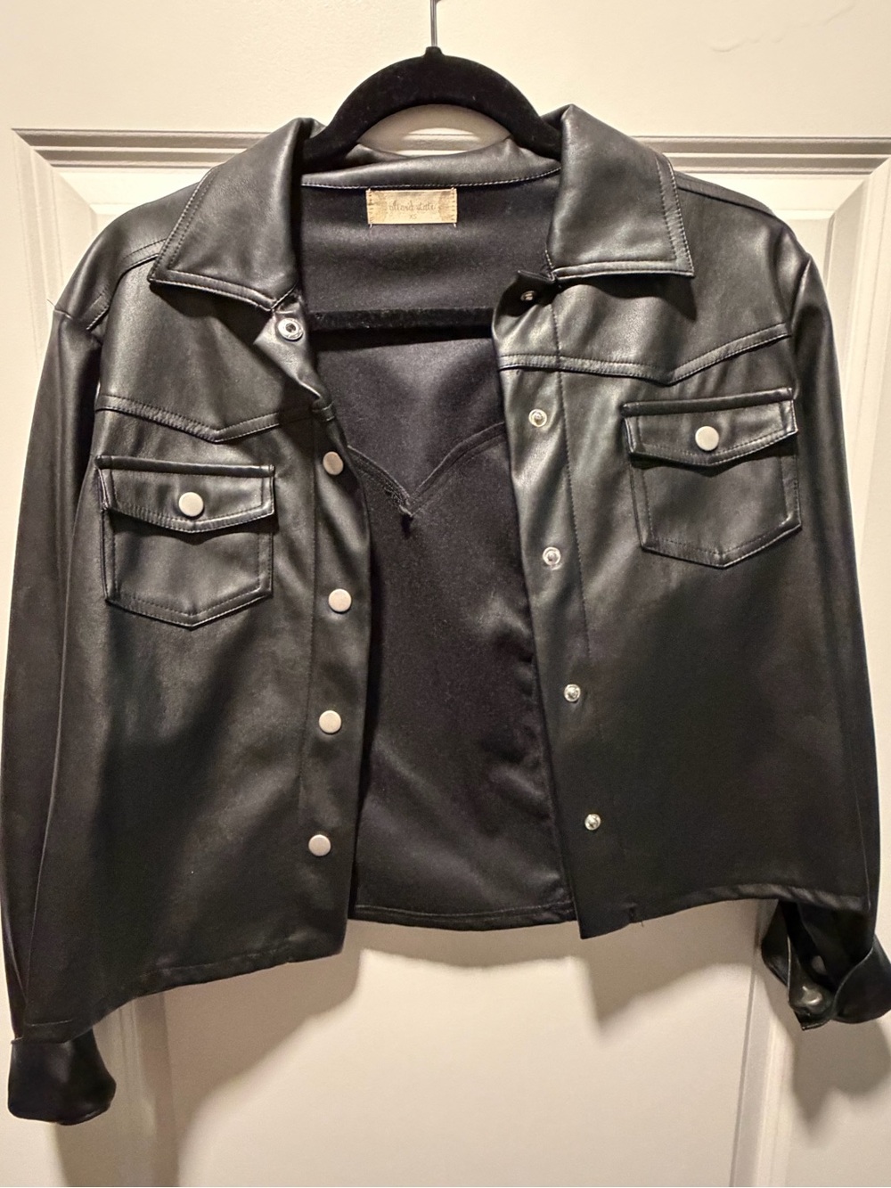 Black Faux Leather Snap-Front Jacket - Women